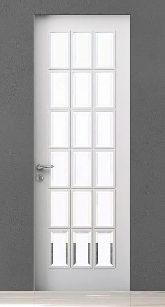 PRIMA-60, модель U02i, матовая эмаль Bianco, стекло Satinato Bianco с фацетом, скрытый короб INVISIBLE.