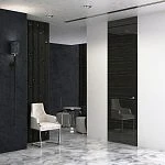 FILO-60, Alu, модель Vento, натуральный шпон Ebano Gloss, скрытый короб и алюминиевая торцевая кромка в цвете Black. Вариант "под потолок".