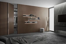 mini-Стеновые панели КАВЕР, ЮНИФЛЕКС-3D | COVER, UNIFLEX-3D, модель Стэп | Step.  Дверь ЮНИФЛЕКС-3D | UNIFLEX-3D. Натуральный шпон US16 Орех Каналетто.