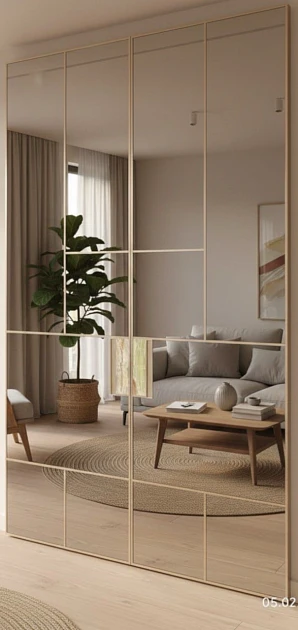LONGHI (made in Italy), LAND 341. Двустворчатые раздвижные двери в пенал / в стену. Безопасное бронзовое стекло с зеркальным эффектом. (70+70)x255h см.
